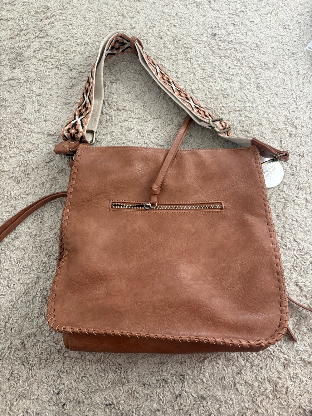 Altar'd State Tan Brown Whipstitch Crossbody Bag with Woven Strap